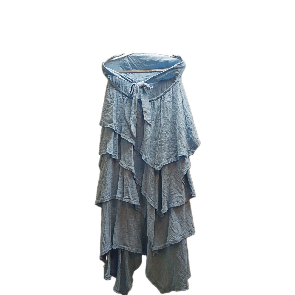 Free People Maxi Dress Womens M Blue Cotton Ruffle Off The Shoulder Boho Summer